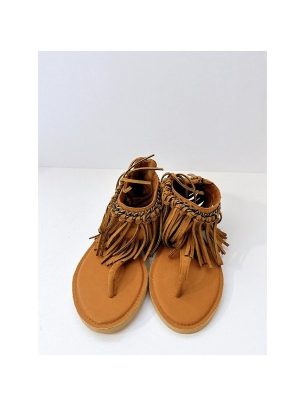 Size 8 YDN Brown Tassel Thong Sandals Women’s Fringe Flat Boho Sandals